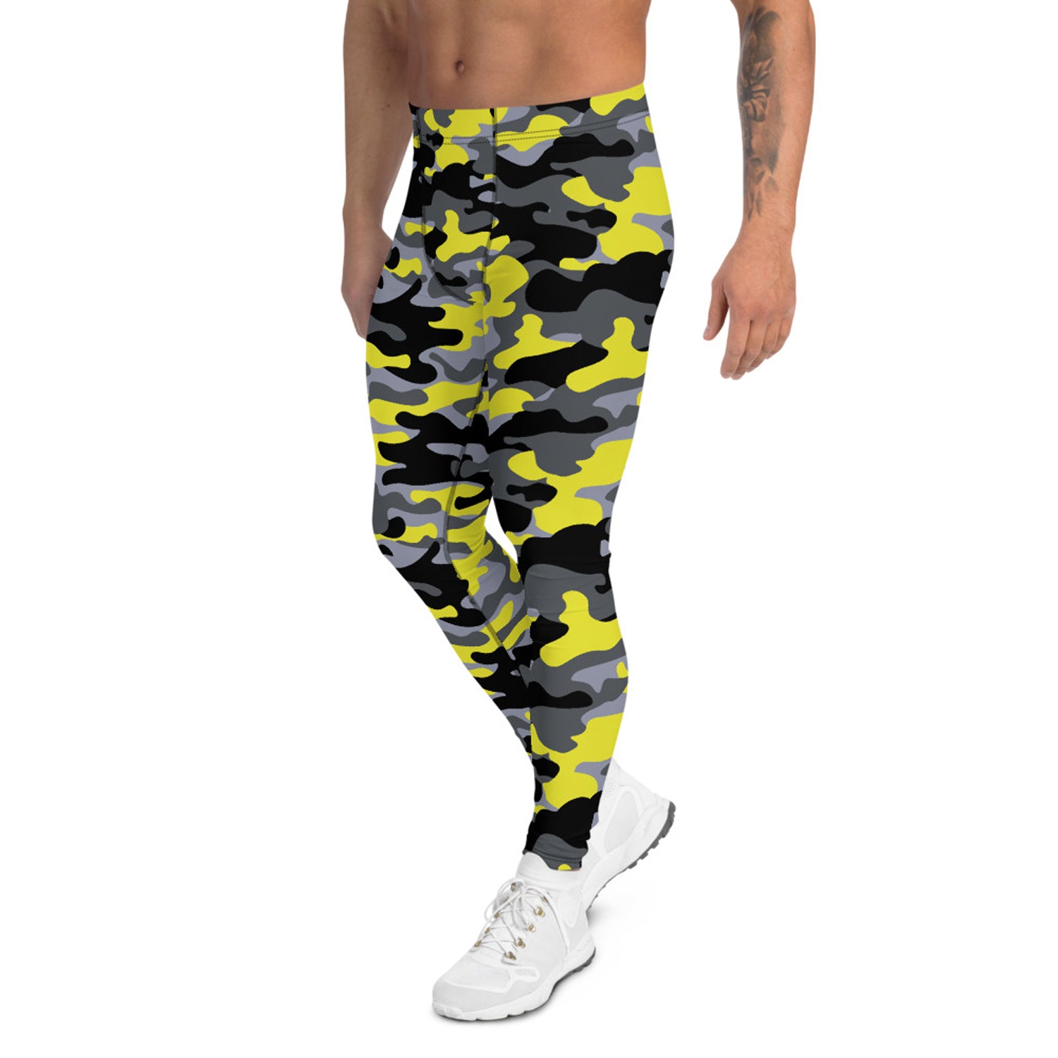 Maroon Sooty Gray and Yellow Camo Leggings for Men
