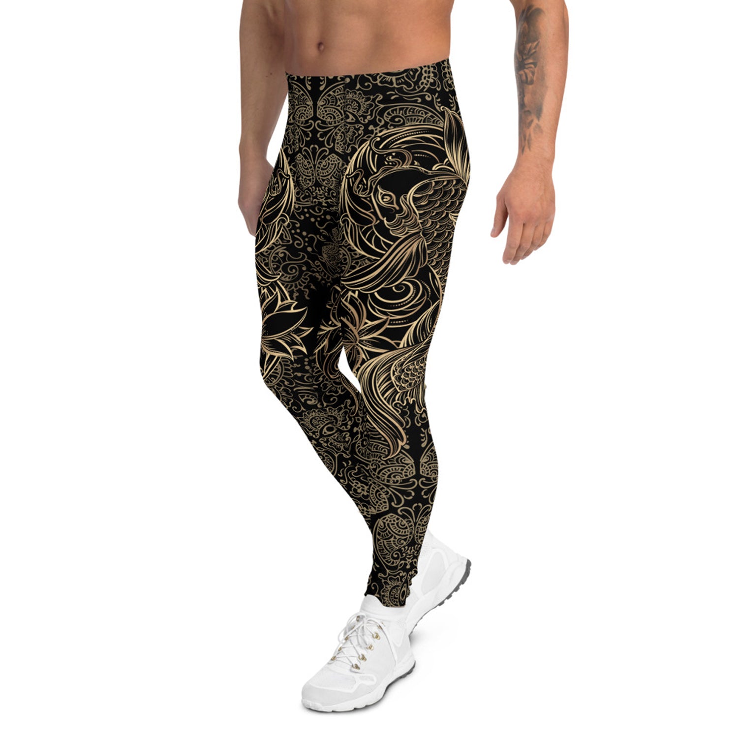 Maroon Sooty Golden Koi Fish Black Leggings for Men