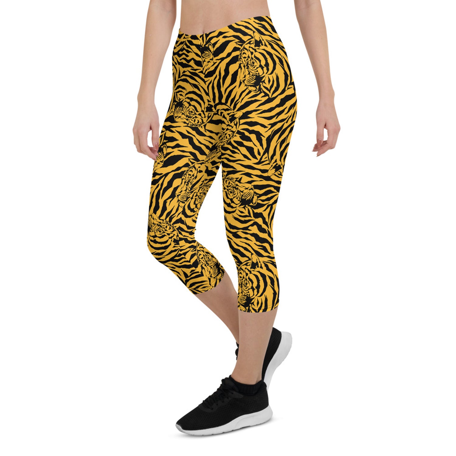 Maroon Sooty Yellow Tiger Capri Leggings for Women