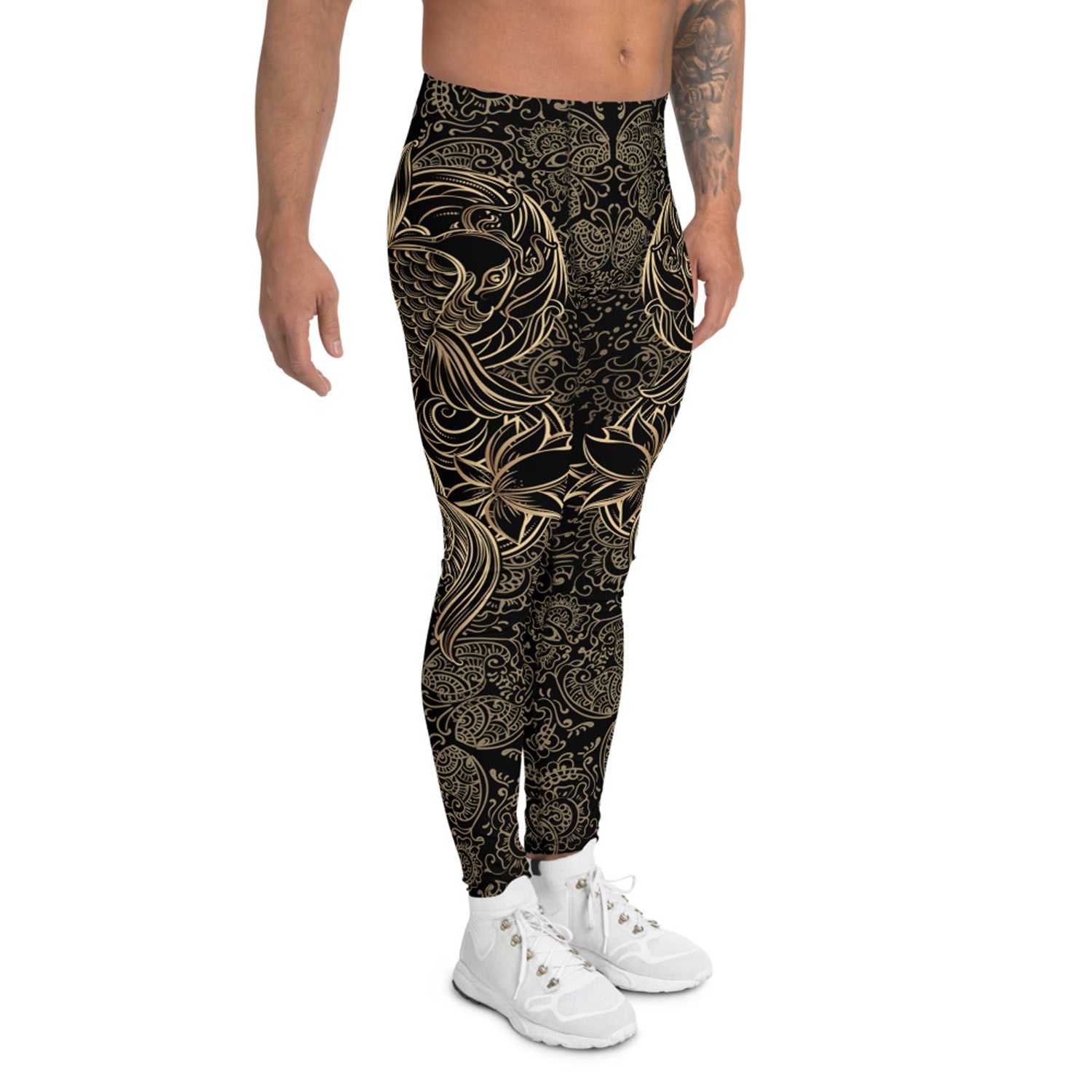 Maroon Sooty Golden Koi Fish Black Leggings for Men