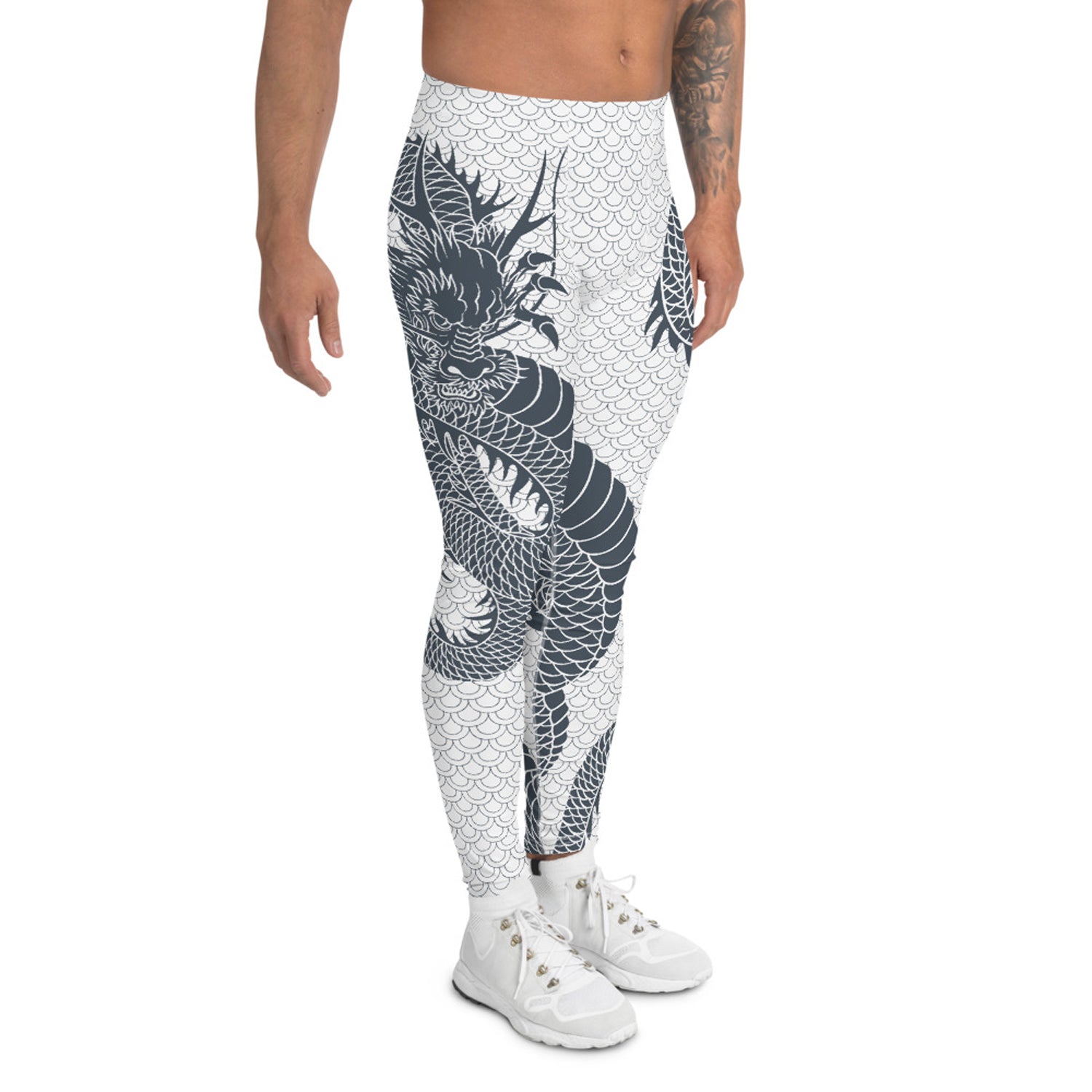 Maroon Sooty Dragon Leggings for Men White and Gray