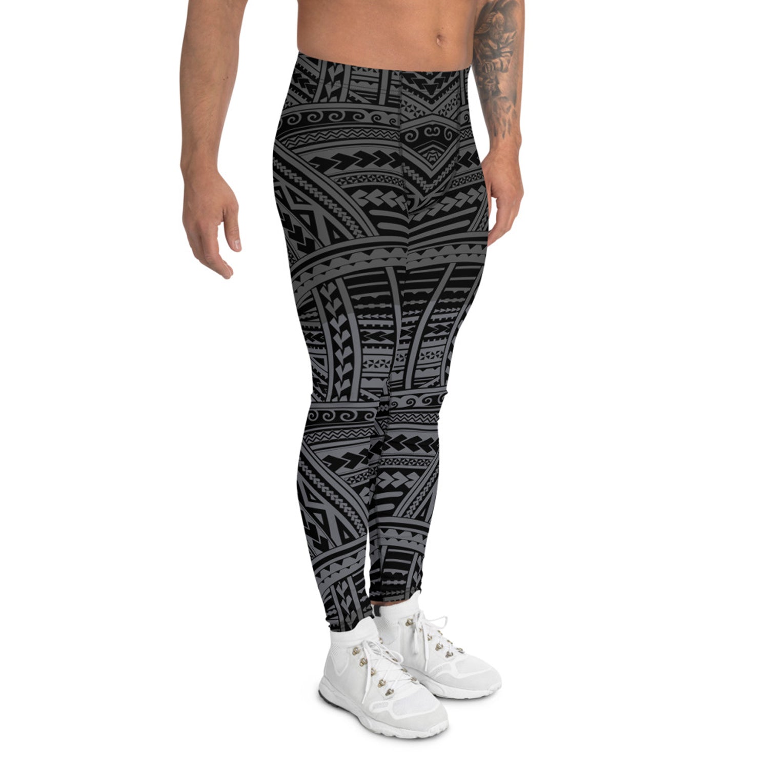 Maroon Sooty Maori Leggings for Men in Gunmetal Gray