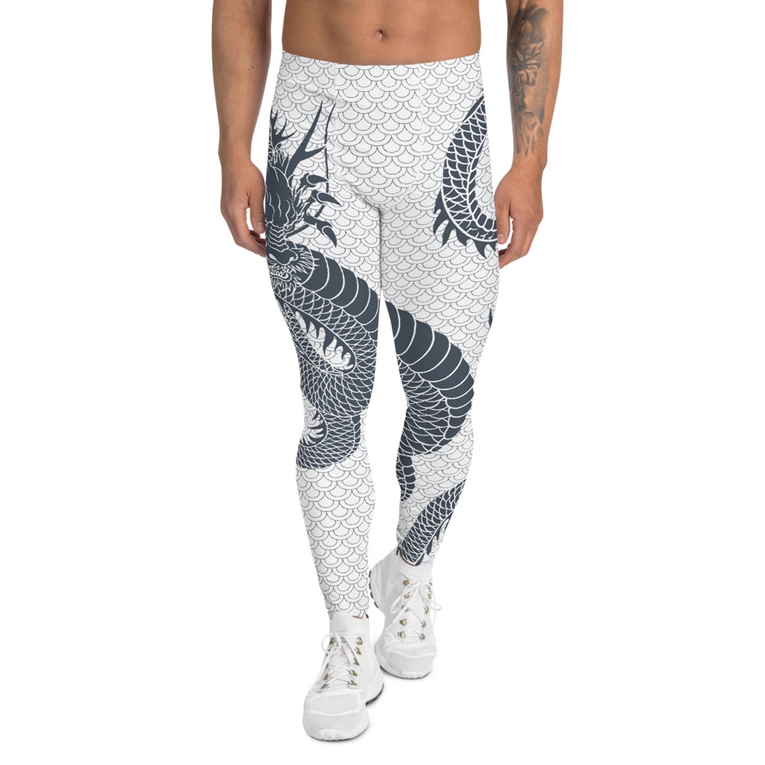 Maroon Sooty Dragon Leggings for Men White and Gray