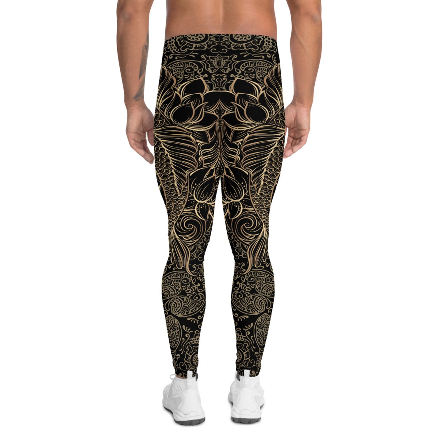 Maroon Sooty Golden Koi Fish Black Leggings for Men
