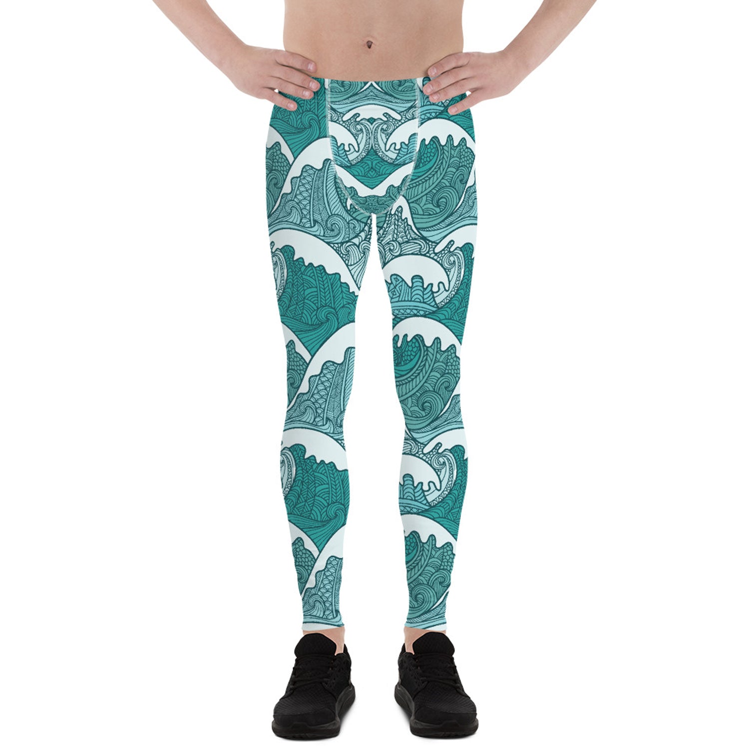 Maroon Sooty Ocean Wave Swirls Leggings for Men