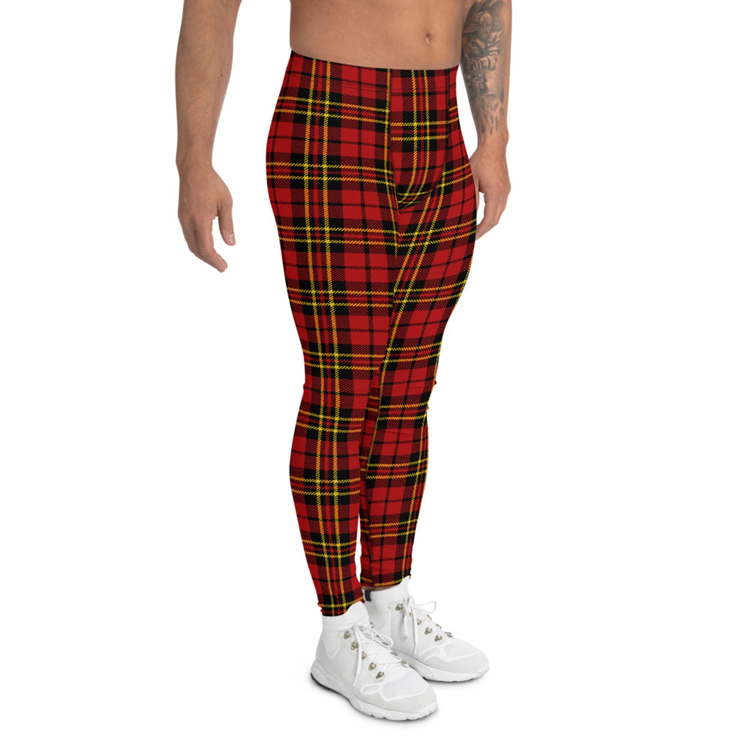 Maroon Sooty Red Plaid Tartan Leggings for Men