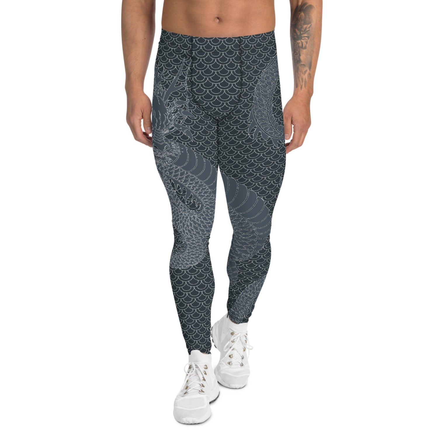 Maroon Sooty Dragon Leggings for Men Gunmetal Gray