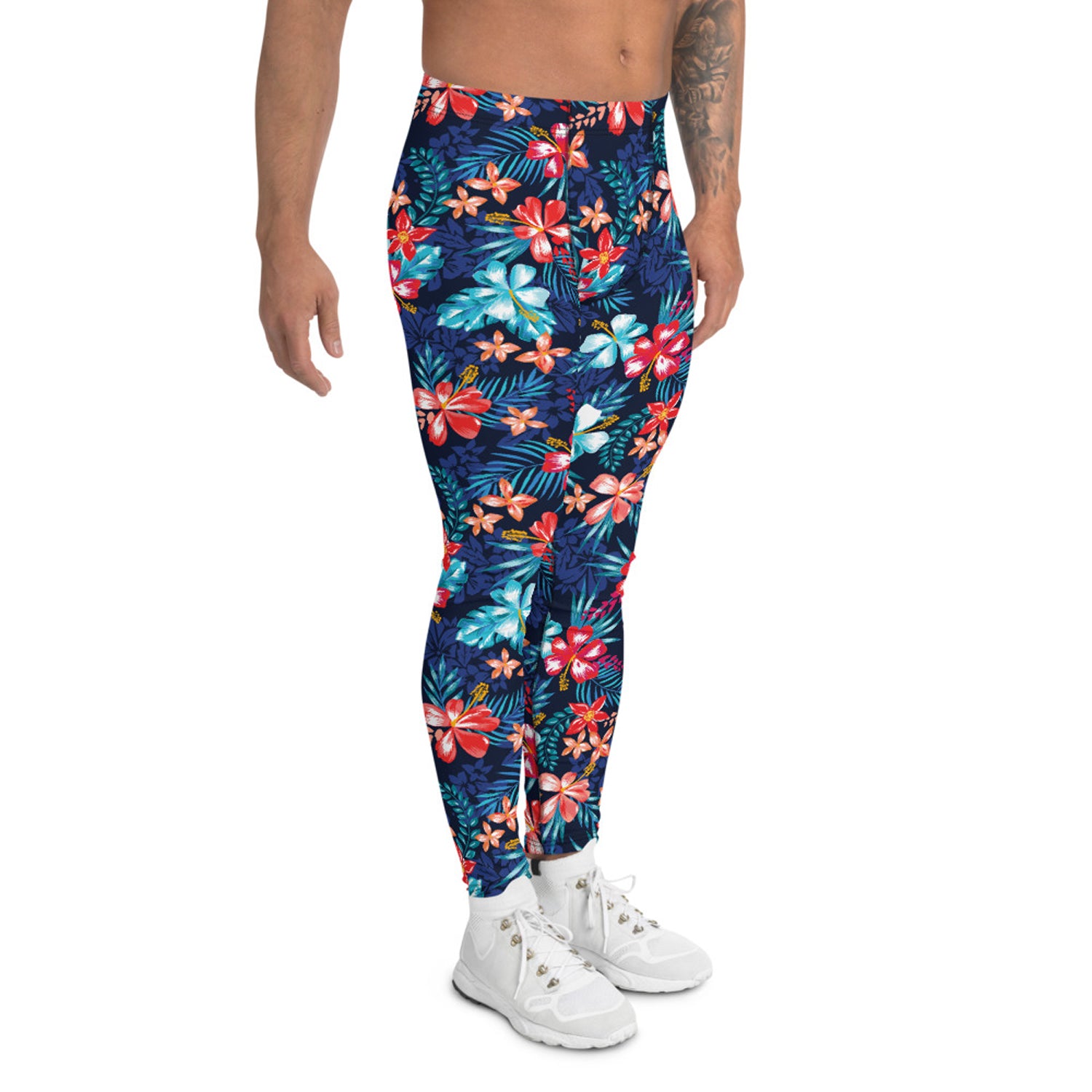 Maroon Sooty Floral Hibiscus Leggings for Men