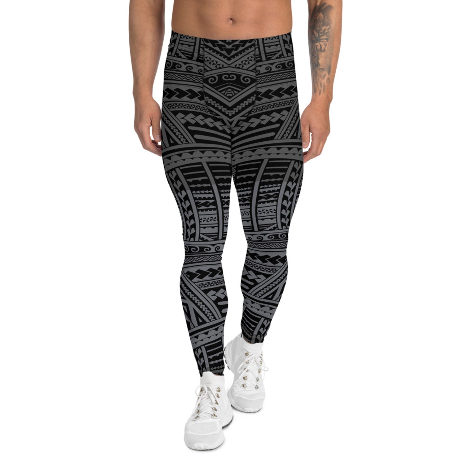 Maroon Sooty Maori Leggings for Men in Gunmetal Gray