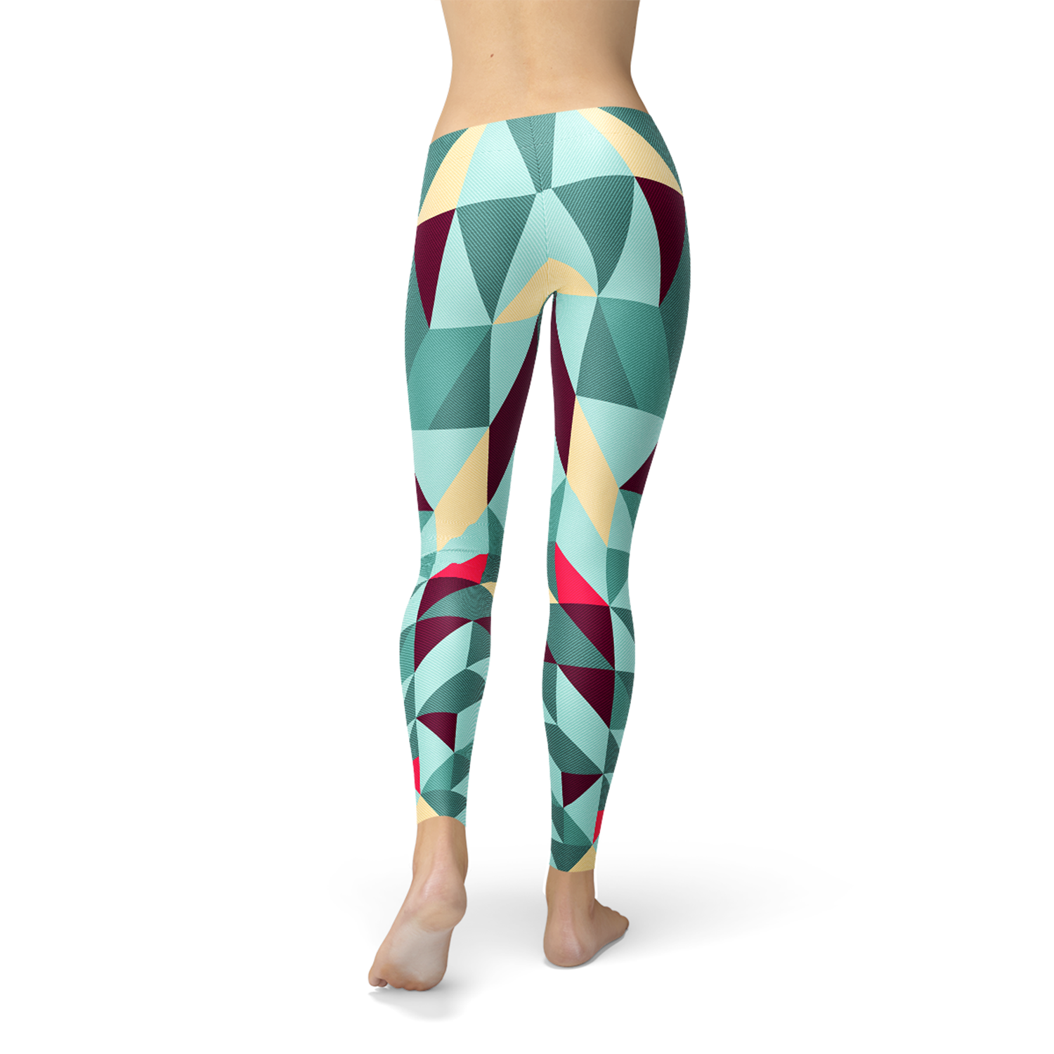 Maroon Sooty Womens Leggings w/ Colorful Geometric Triangles