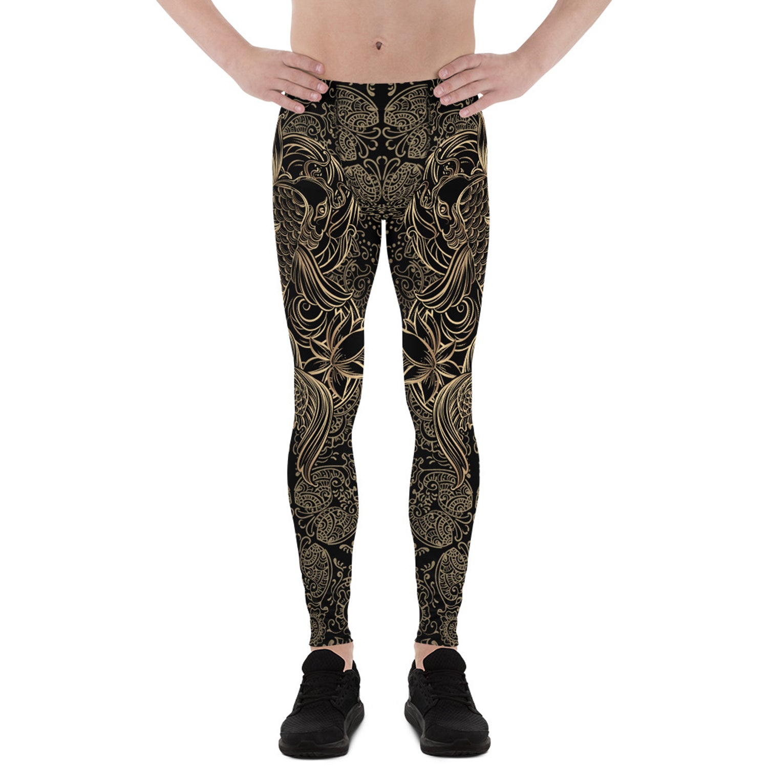Maroon Sooty Golden Koi Fish Black Leggings for Men
