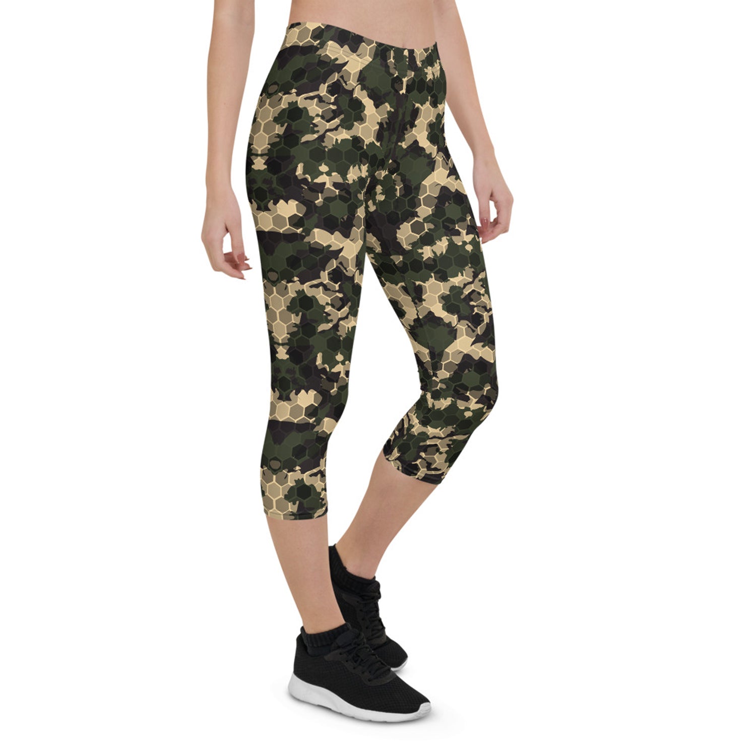 Maroon Sooty Womens Army Camo Capri Leggings with Honeycombs