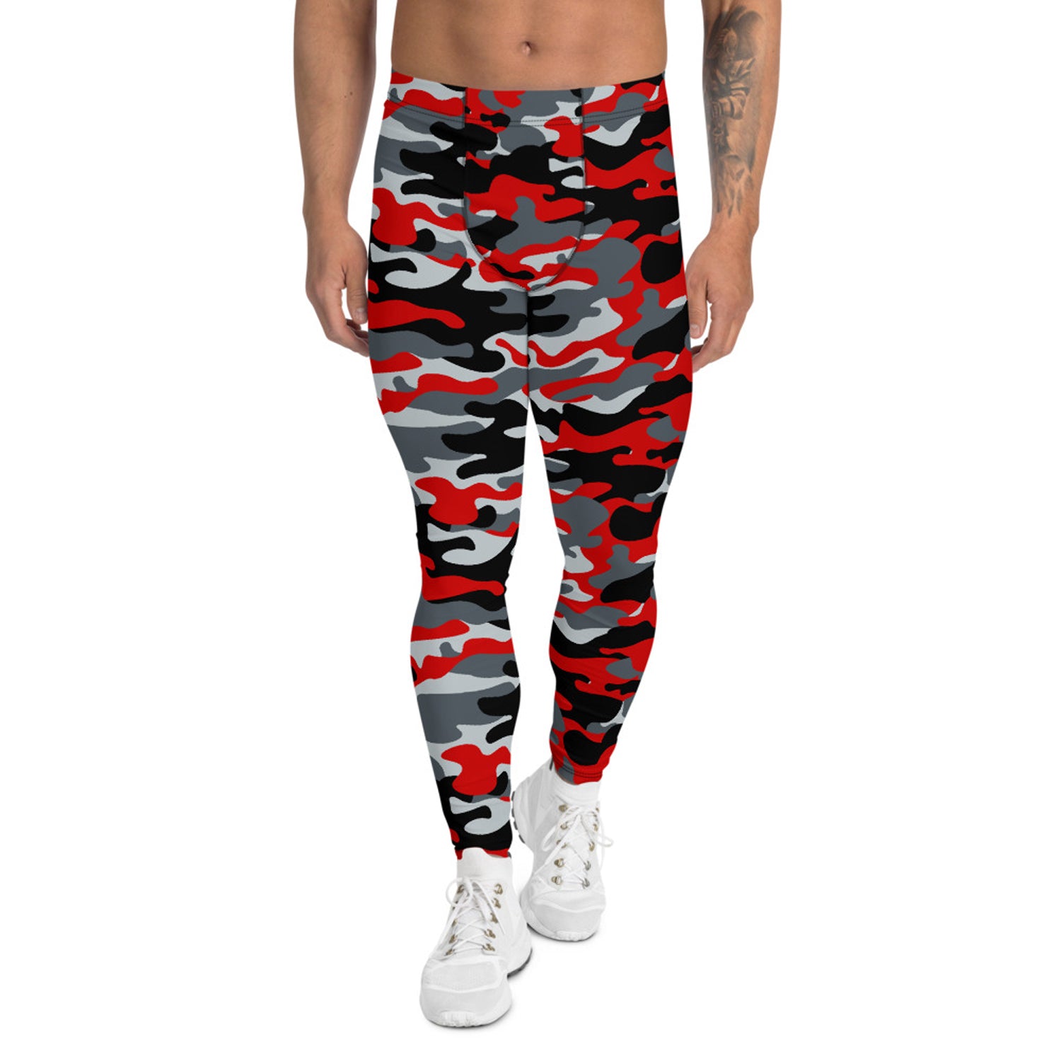 Maroon Sooty Gray and Red Camo Leggings for Men
