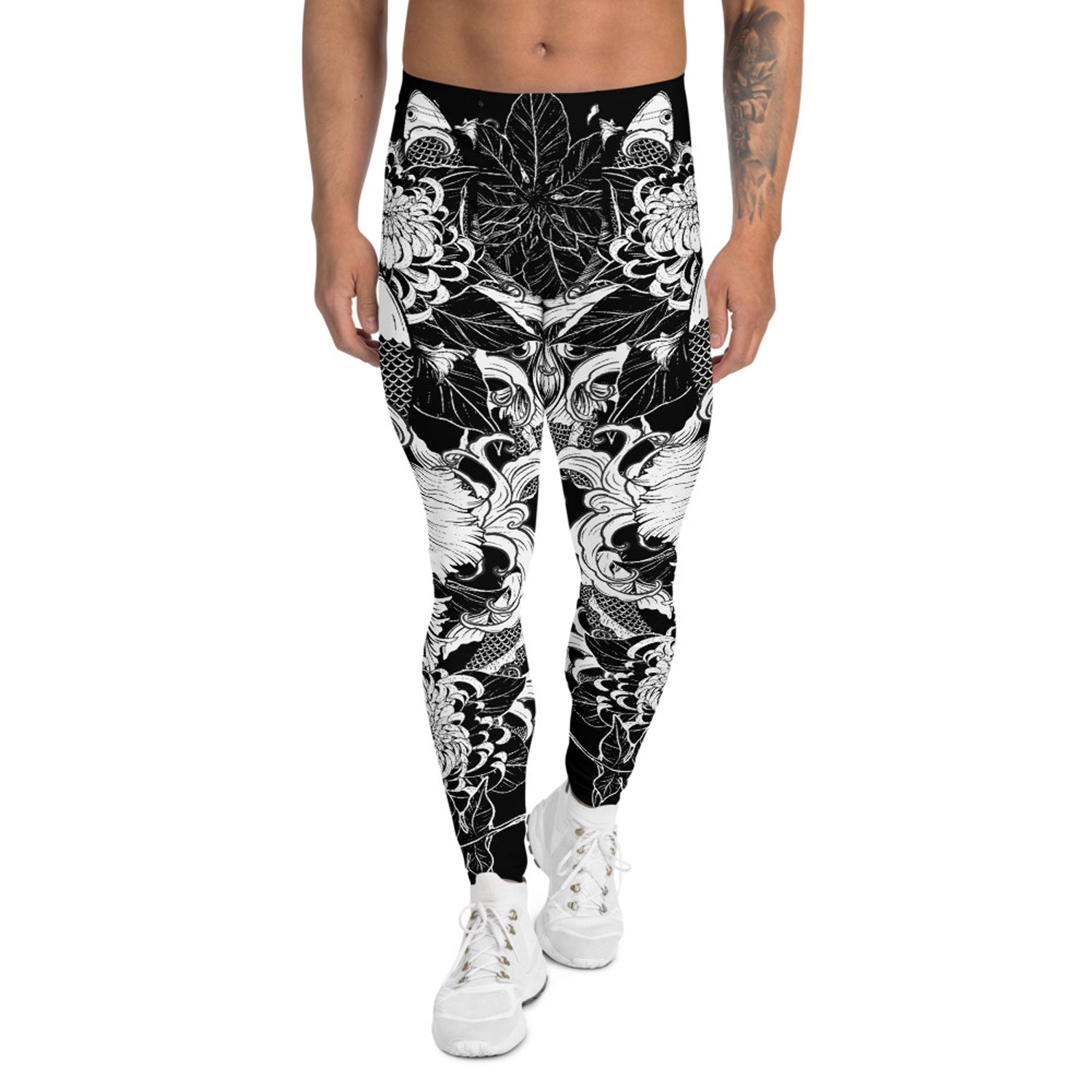 Maroon Sooty Koi Fish Tattoo Leggings for Men