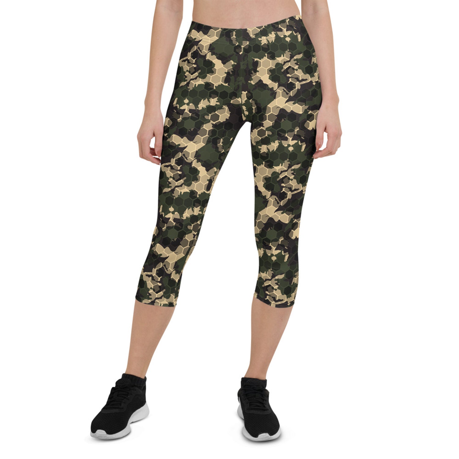 Maroon Sooty Womens Army Camo Capri Leggings with Honeycombs