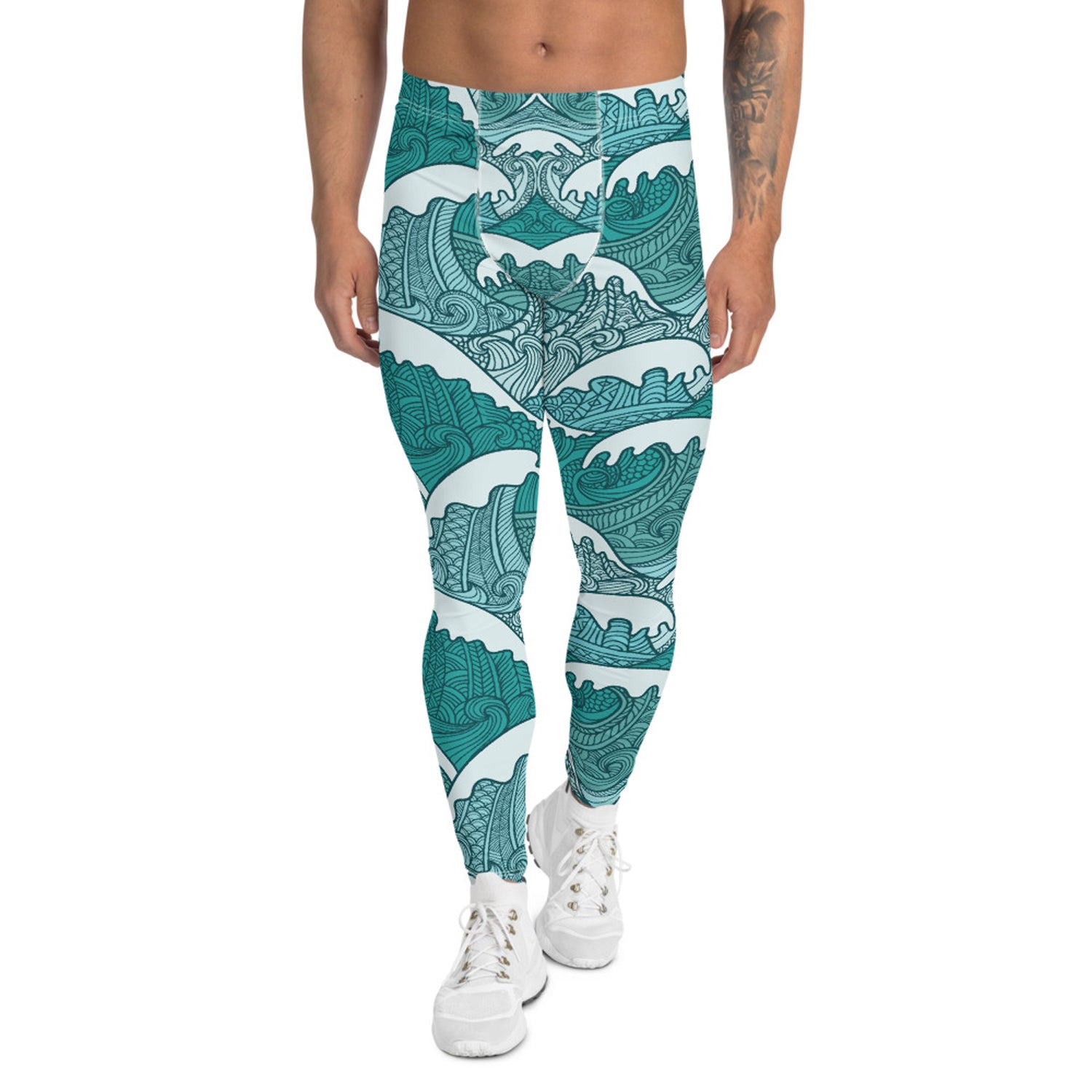 Maroon Sooty Ocean Wave Swirls Leggings for Men