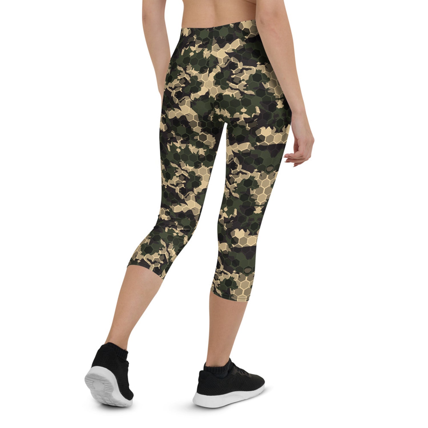 Maroon Sooty Womens Army Camo Capri Leggings with Honeycombs