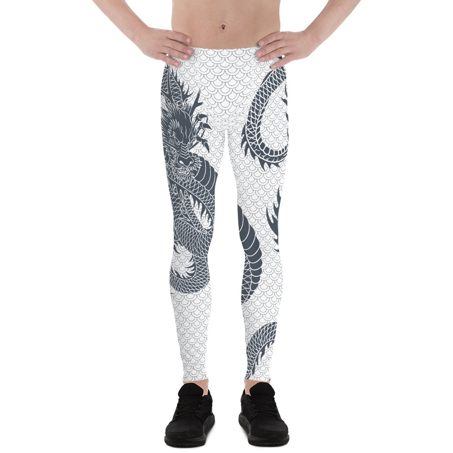 Maroon Sooty Dragon Leggings for Men White and Gray