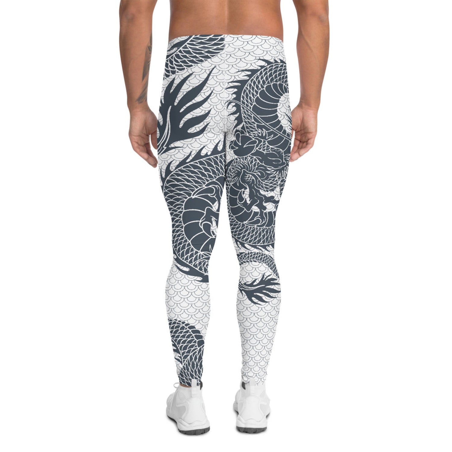 Maroon Sooty Dragon Leggings for Men White and Gray