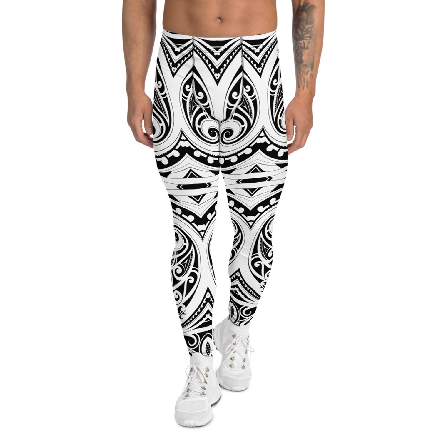 Maroon Sooty Polynesian Tattoo Inspired Leggings for Men