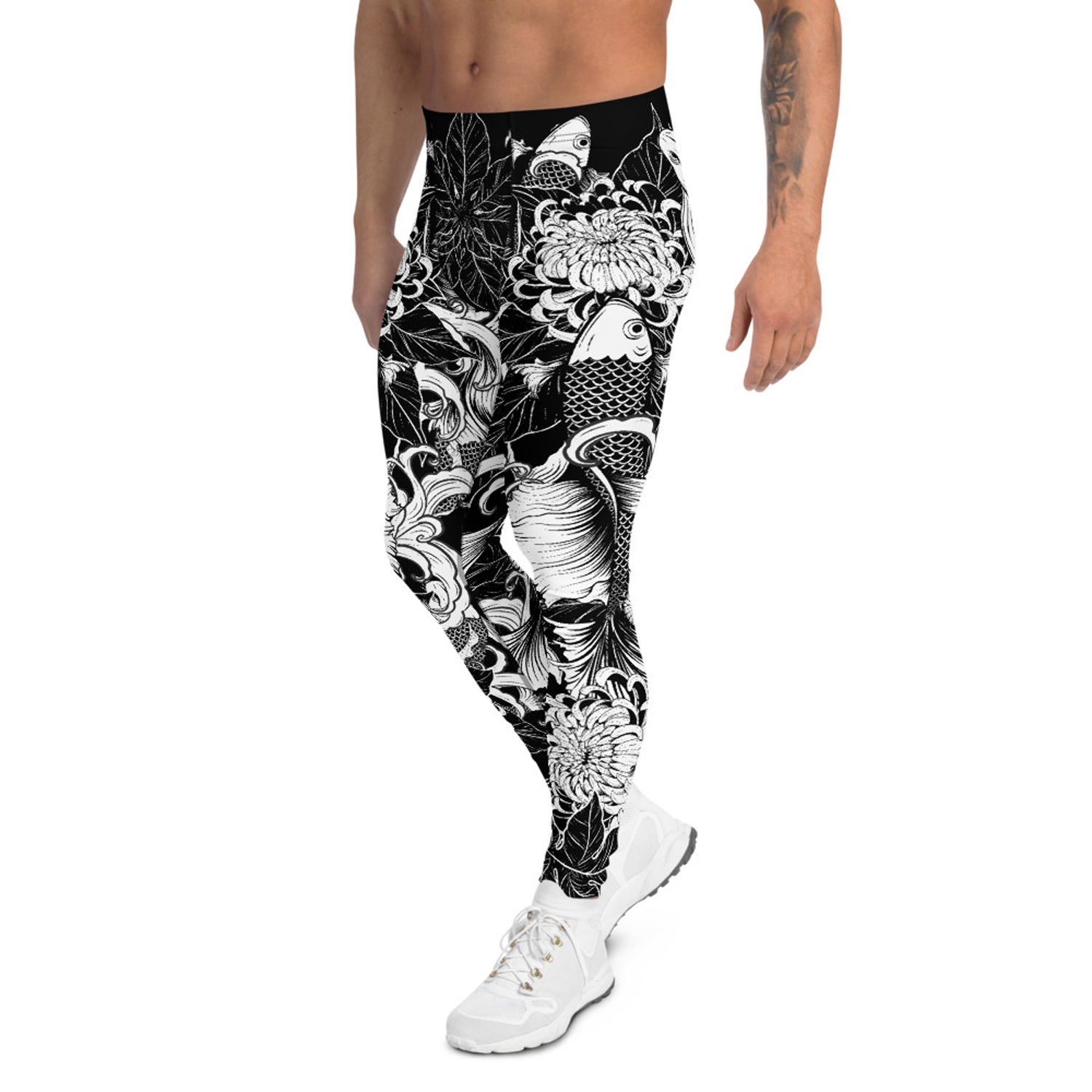 Maroon Sooty Koi Fish Tattoo Leggings for Men