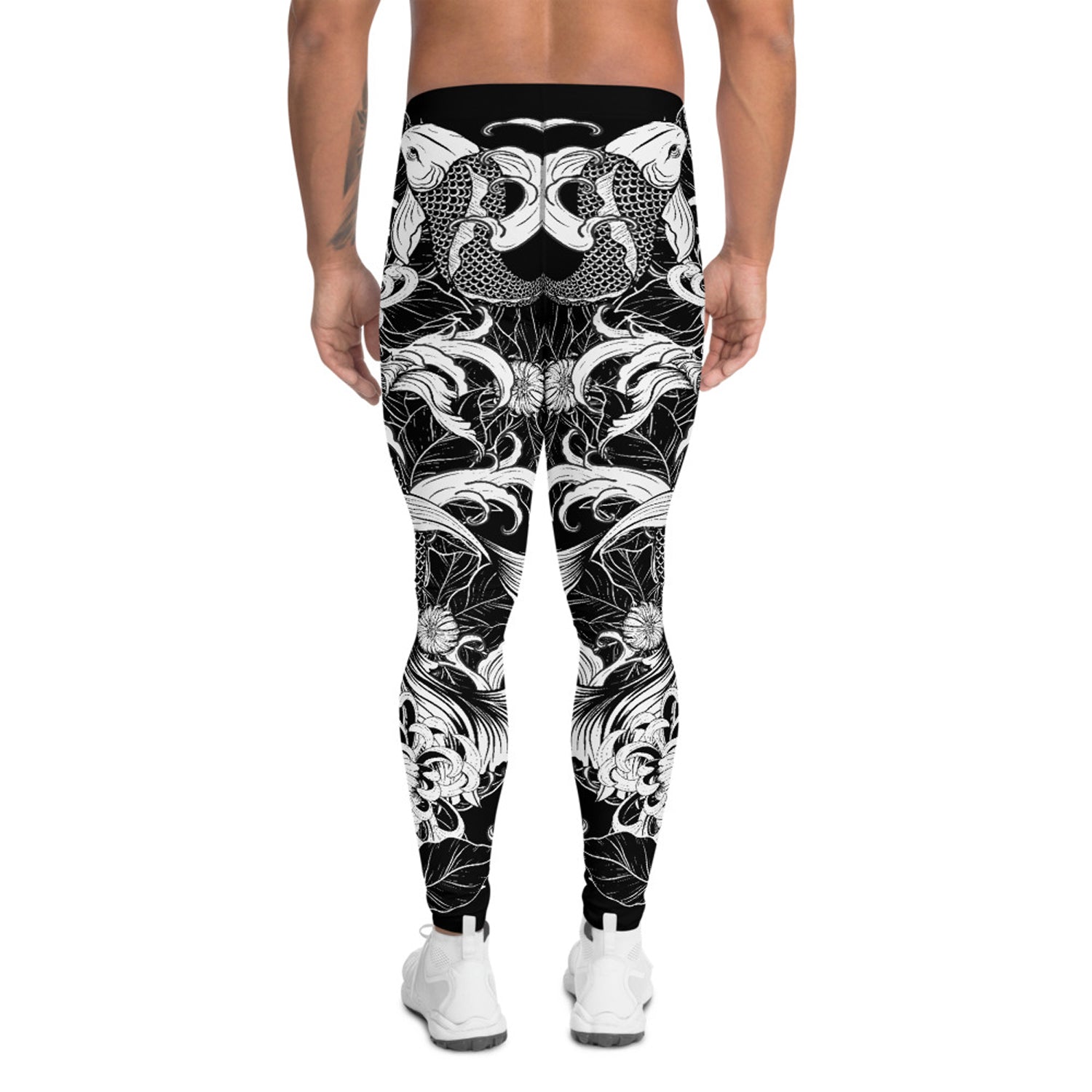 Maroon Sooty Koi Fish Tattoo Leggings for Men