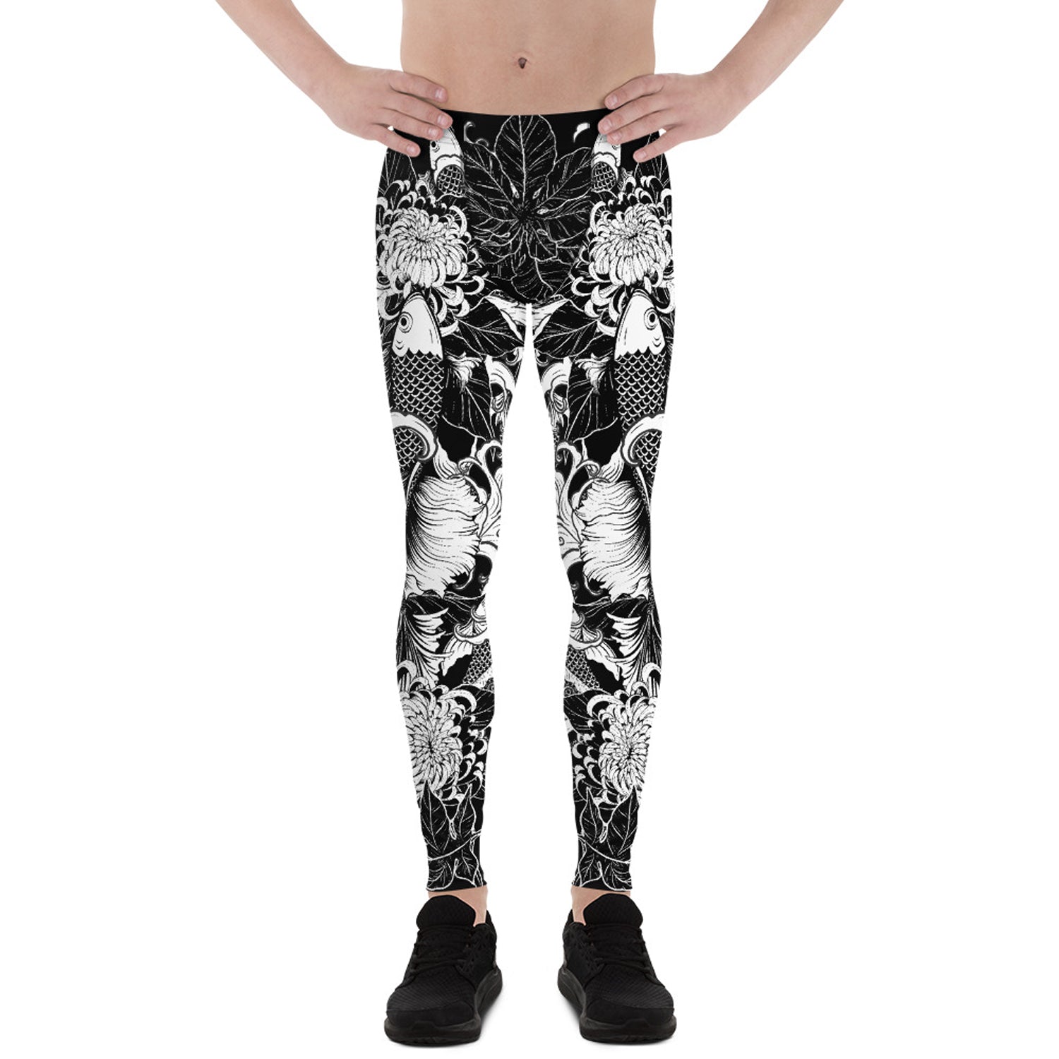 Maroon Sooty Koi Fish Tattoo Leggings for Men