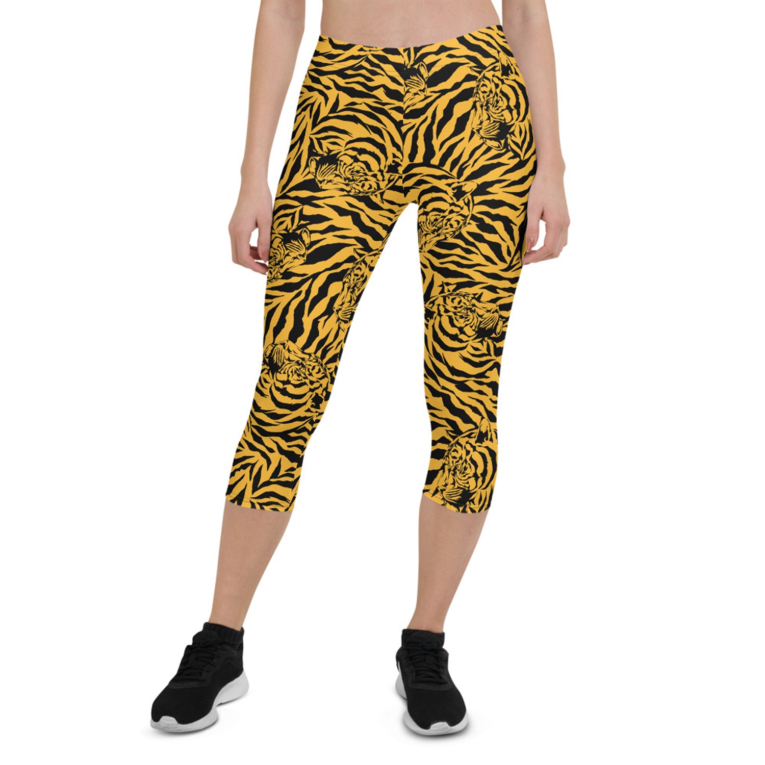 Maroon Sooty Yellow Tiger Capri Leggings for Women