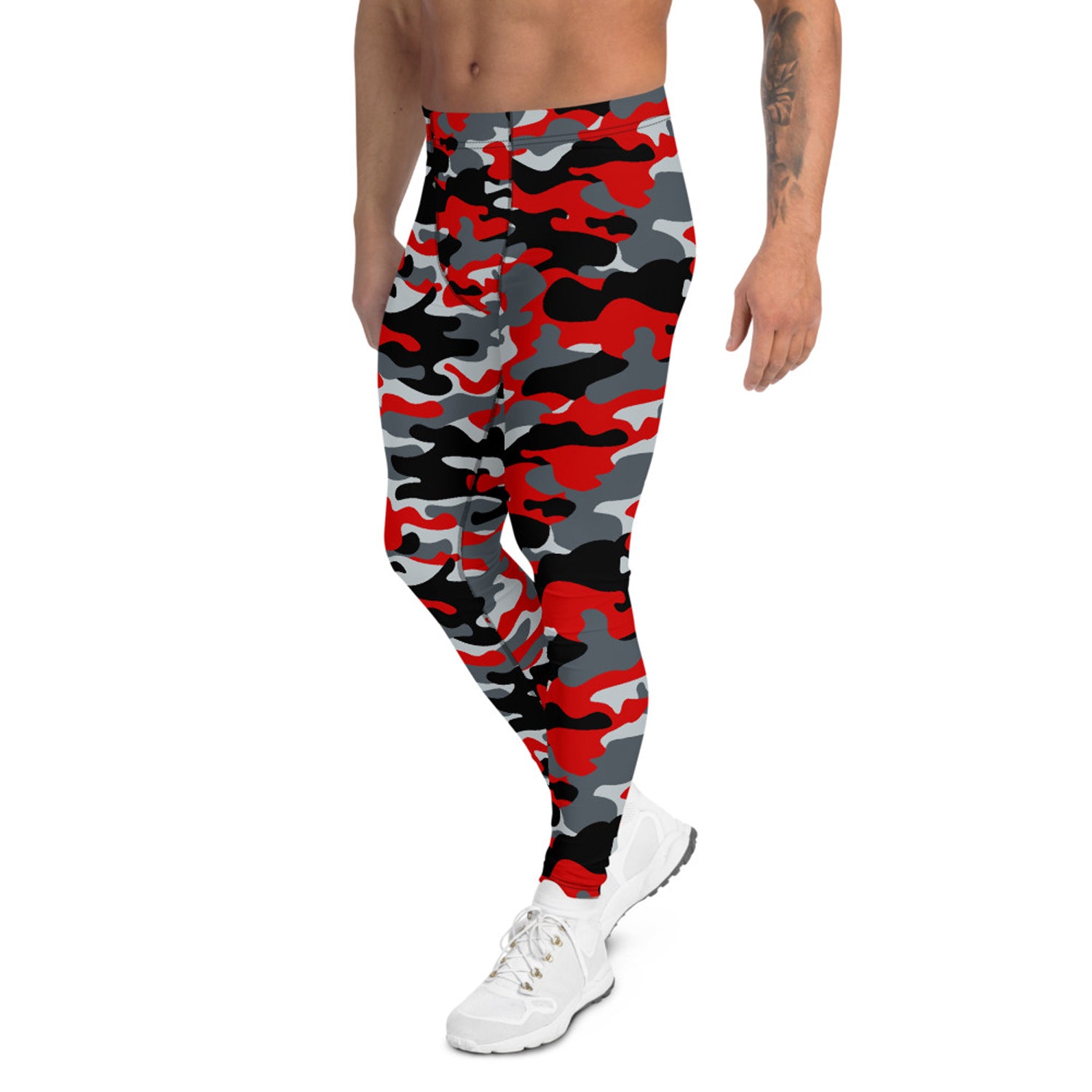 Maroon Sooty Gray and Red Camo Leggings for Men