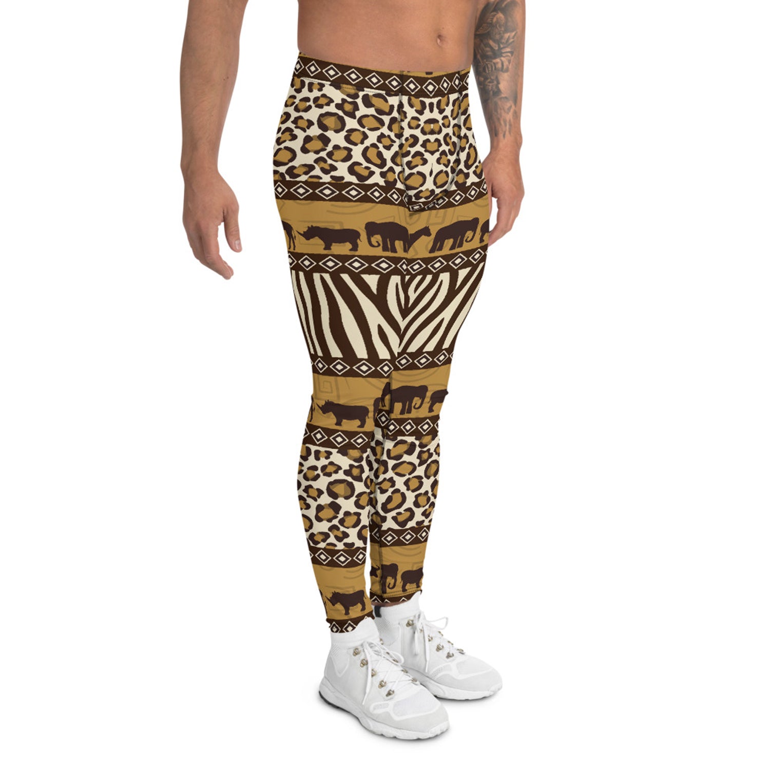 Maroon Sooty Safari Animals Leggings for Men