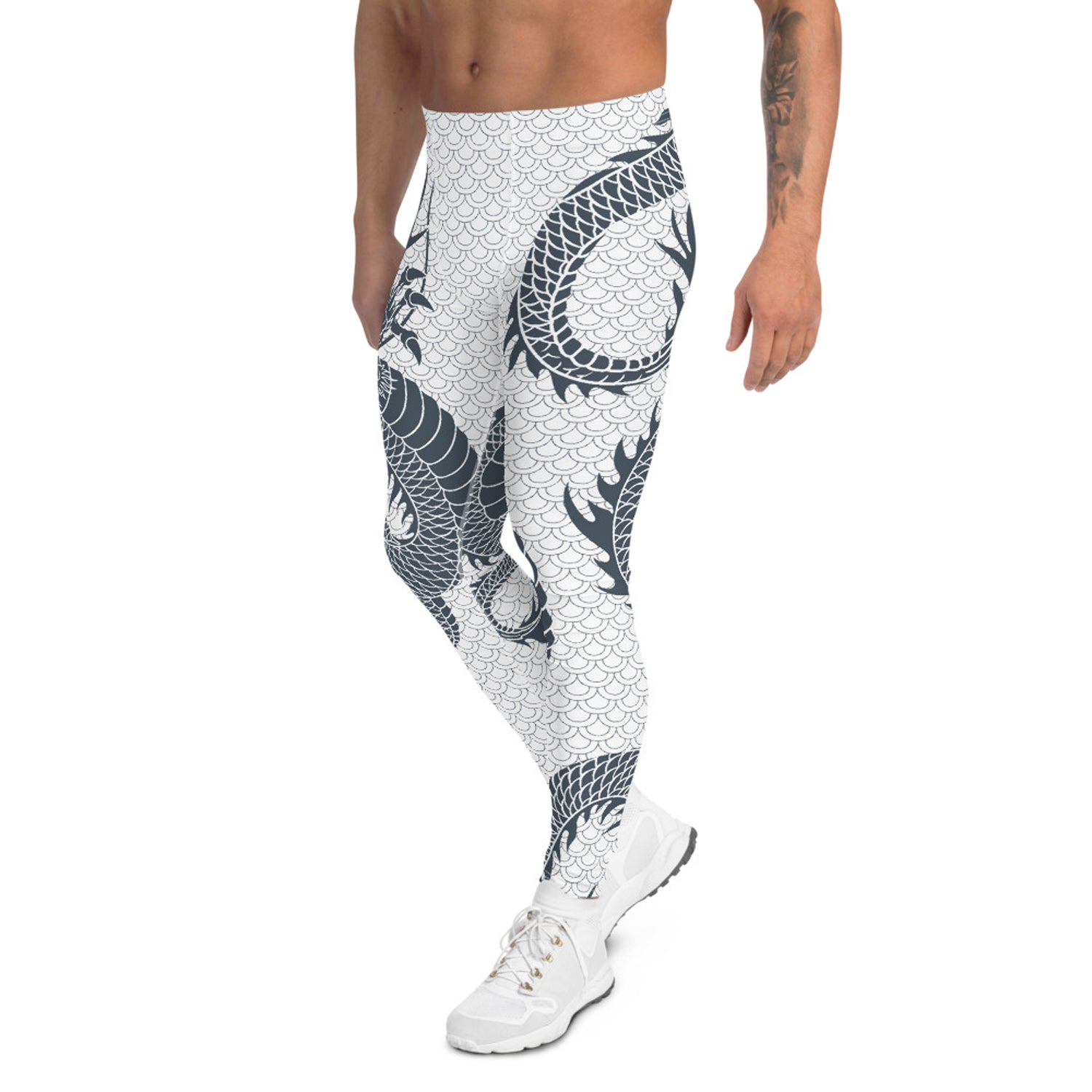 Maroon Sooty Dragon Leggings for Men White and Gray