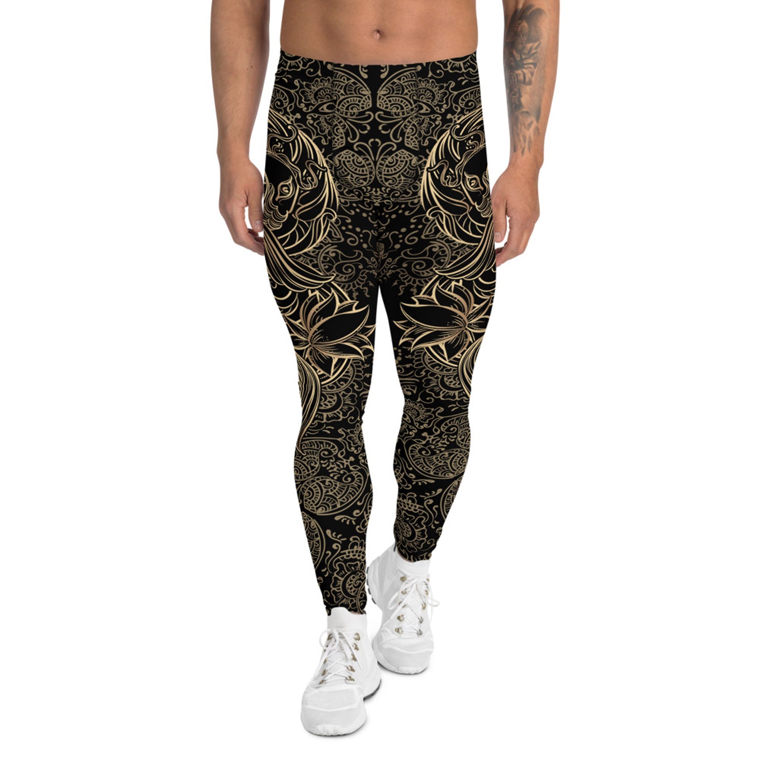 Maroon Sooty Golden Koi Fish Black Leggings for Men