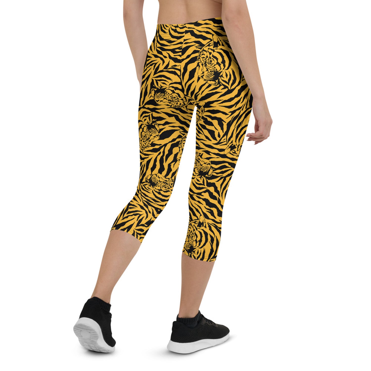 Maroon Sooty Yellow Tiger Capri Leggings for Women
