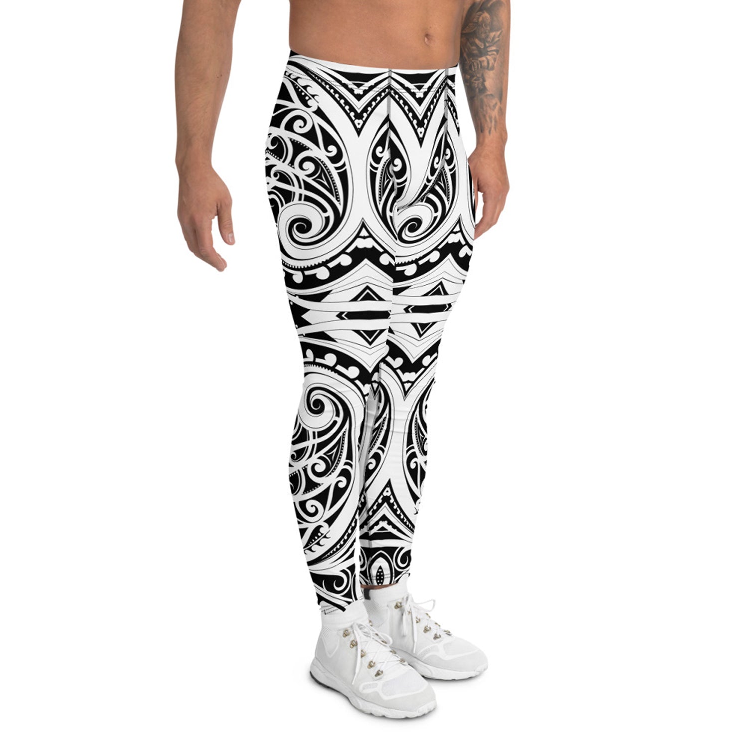 Maroon Sooty Polynesian Tattoo Inspired Leggings for Men