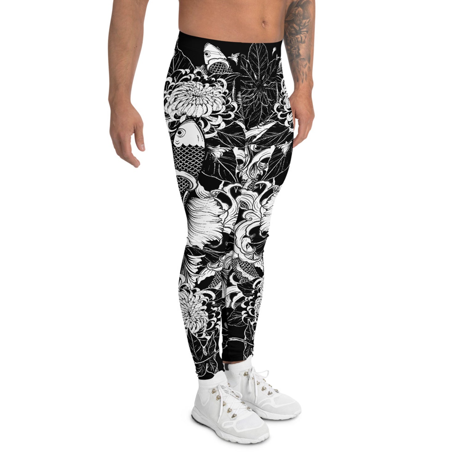 Maroon Sooty Koi Fish Tattoo Leggings for Men