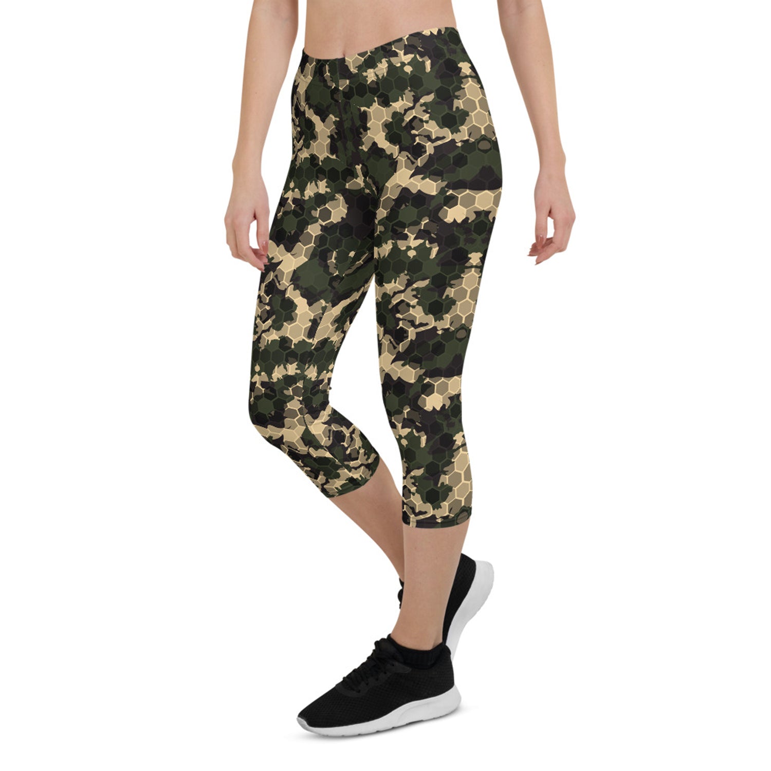 Maroon Sooty Womens Army Camo Capri Leggings with Honeycombs