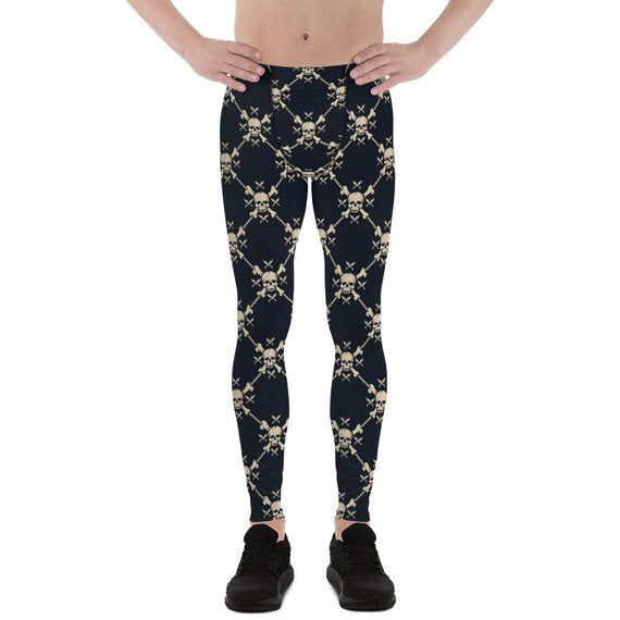 Maroon Sooty Mens Leggings - Chain Link Skulls Leggings