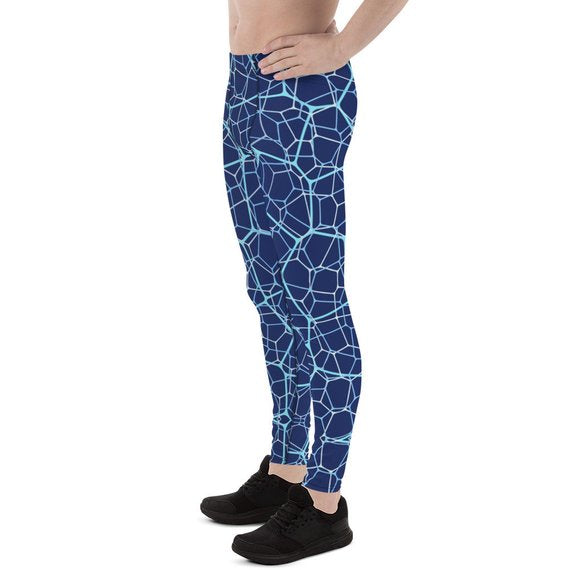 Maroon Sooty Mens Leggings - Blue Geometric Design Pattern