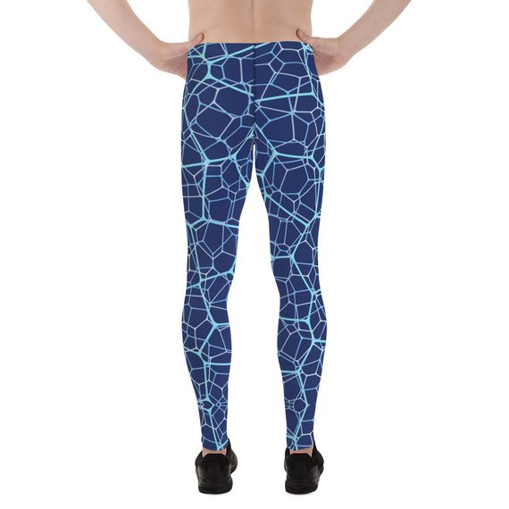 Maroon Sooty Mens Leggings - Blue Geometric Design Pattern
