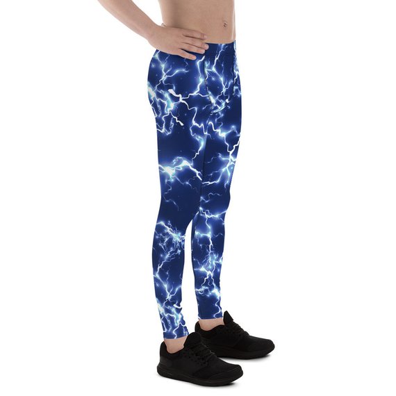 Maroon Sooty Mens Leggings - Blue Thunder Lightning Leggings