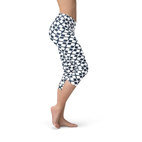 Maroon Sooty Womens Geometric Blue Tile Capri Leggings