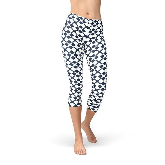 Maroon Sooty Womens Geometric Blue Tile Capri Leggings