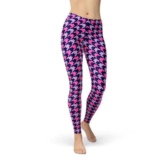 Maroon Sooty Womens Pink Purple Houndstooth Leggings