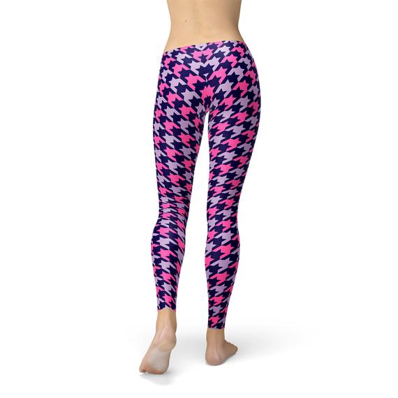 Maroon Sooty Womens Pink Purple Houndstooth Leggings
