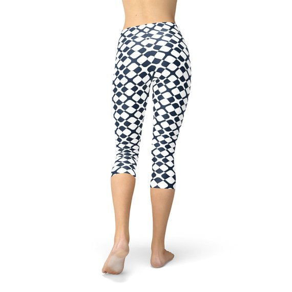 Maroon Sooty Womens Geometric Blue Tile Capri Leggings