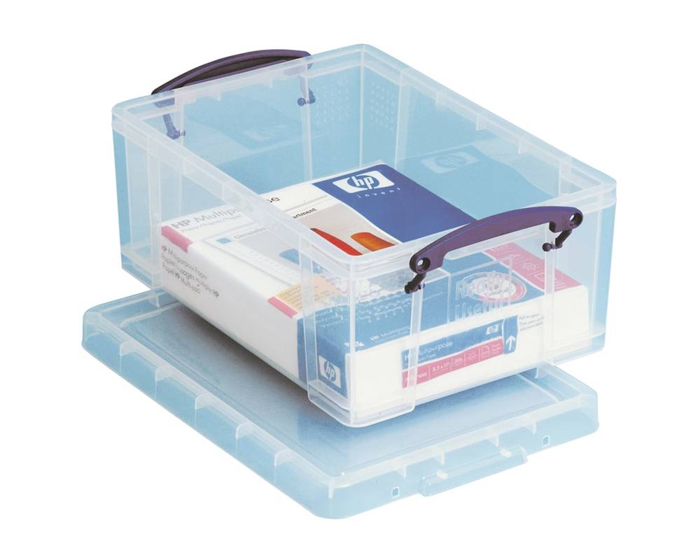 Really Useful Box Plastic Storage Container With Built-In Handles And Snap Lid, 9 Liters Clear