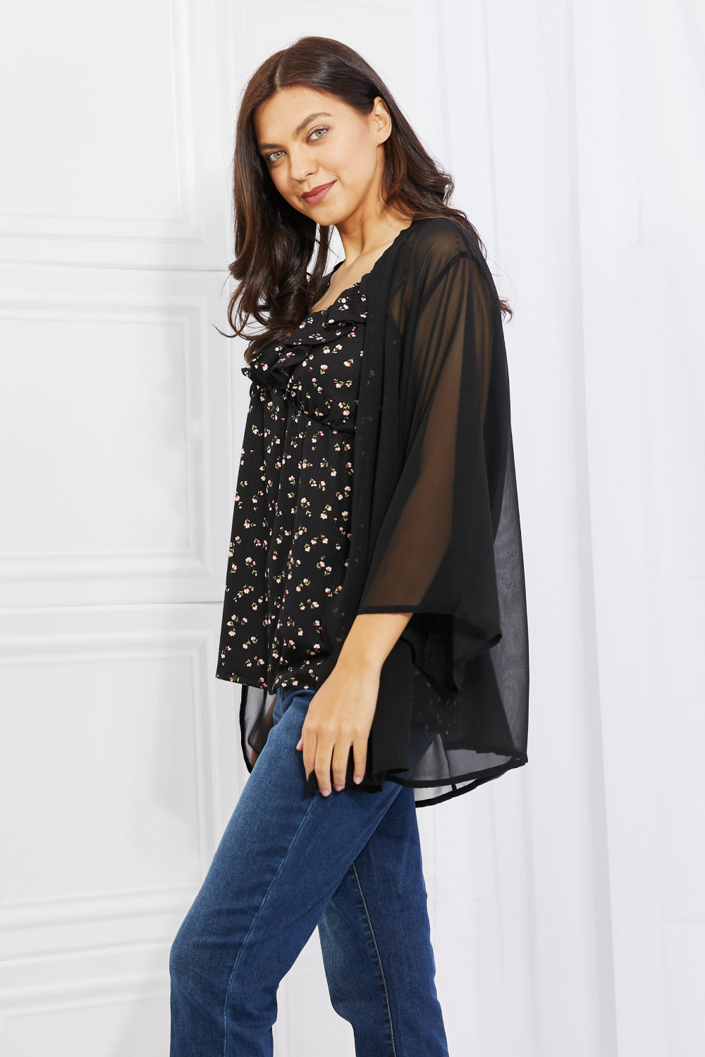 Melody Just Breathe Chiffon Kimono in Black