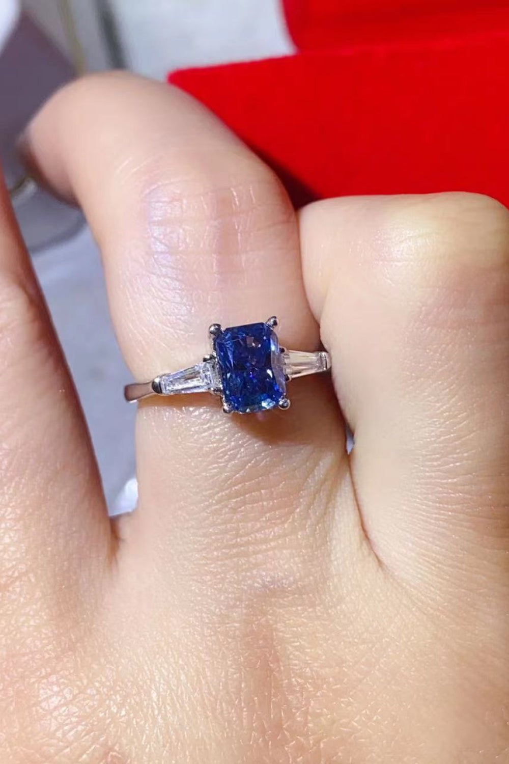 1 Carat Moissanite Platinum-Plated Rectangle Ring Blue 1