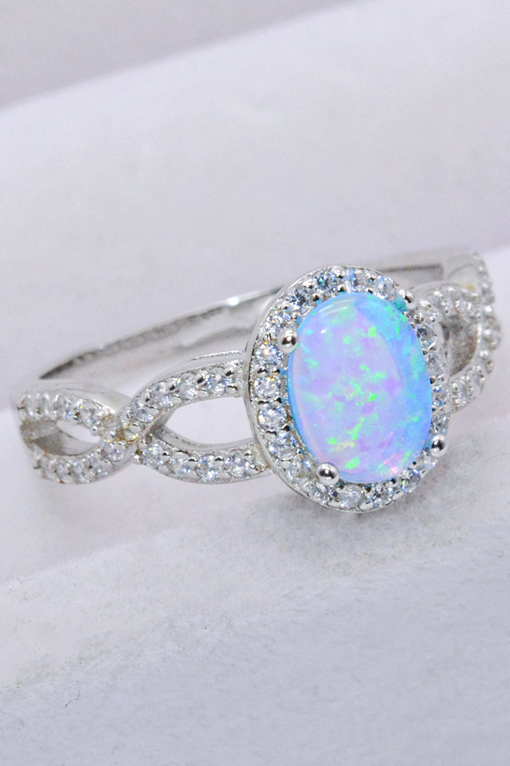 925 Sterling Silver Opal Halo Ring Image1