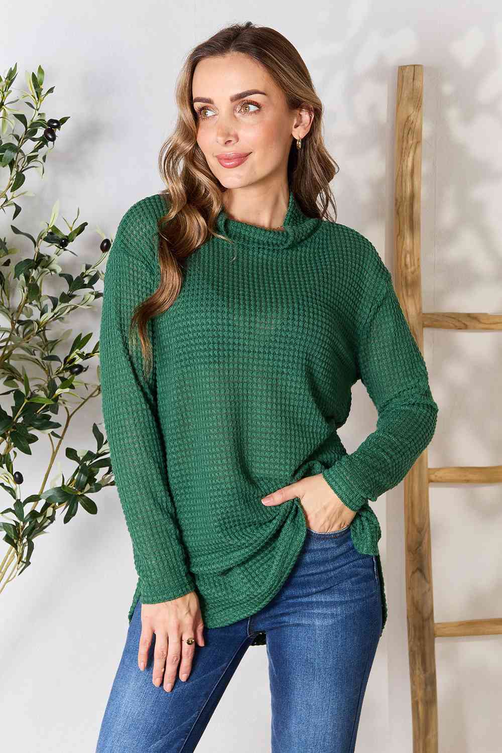 Culture Code Dropped Shoulder Long Sleeve Slit Blouse
